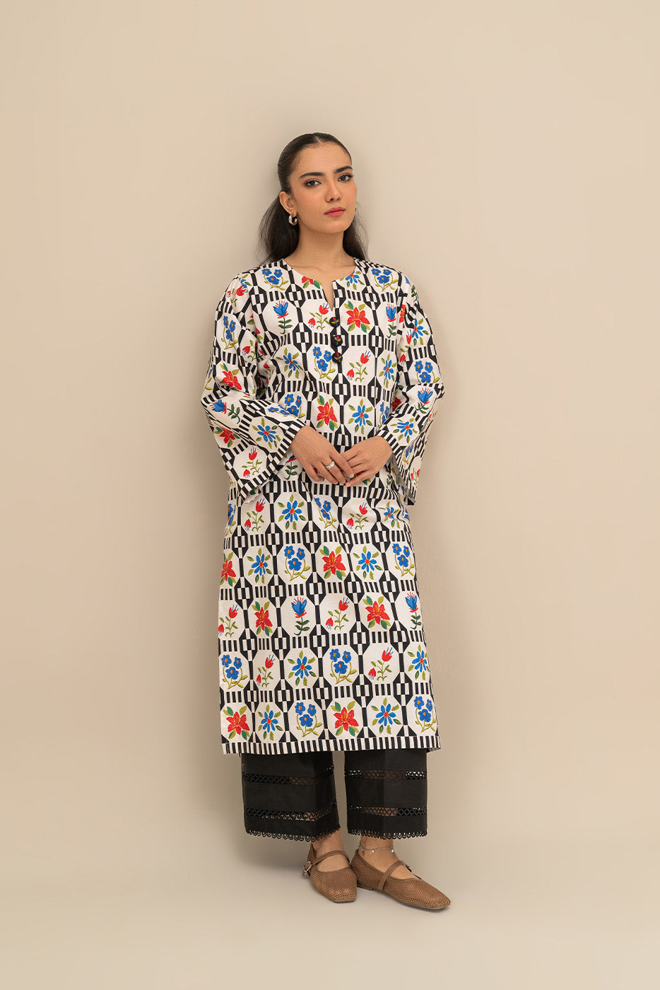 PRINTED COTTON VISCOSE SHIRT (PRET)