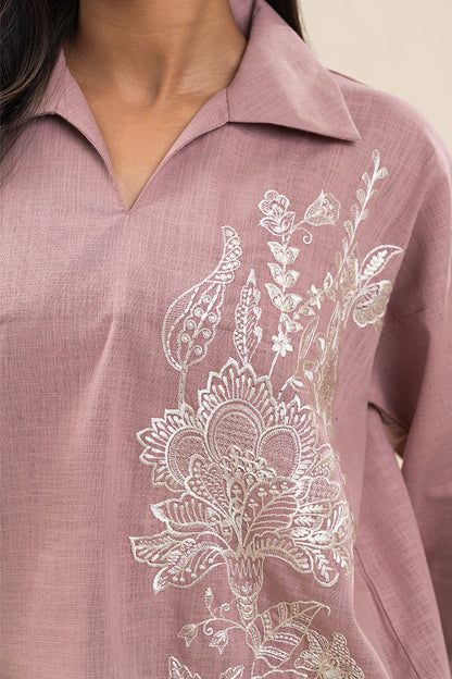 EMBROIDERED TWO WAY SLUB SHIRT (PRET)