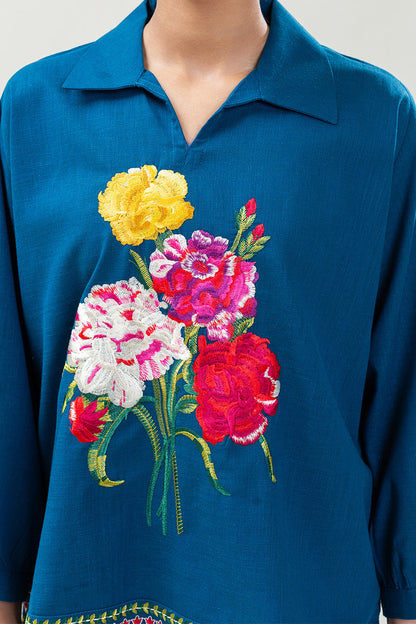 EMBROIDERED TWO WAY SLUB TOP (PRET)