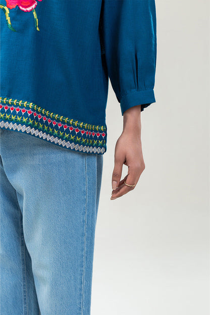EMBROIDERED TWO WAY SLUB TOP (PRET)