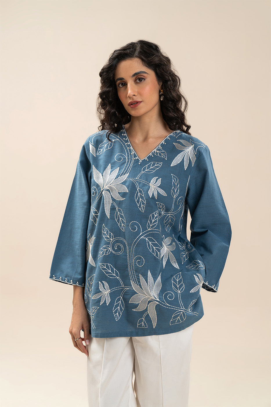 EMBROIDERED TWO WAY SLUB TOP (PRET)