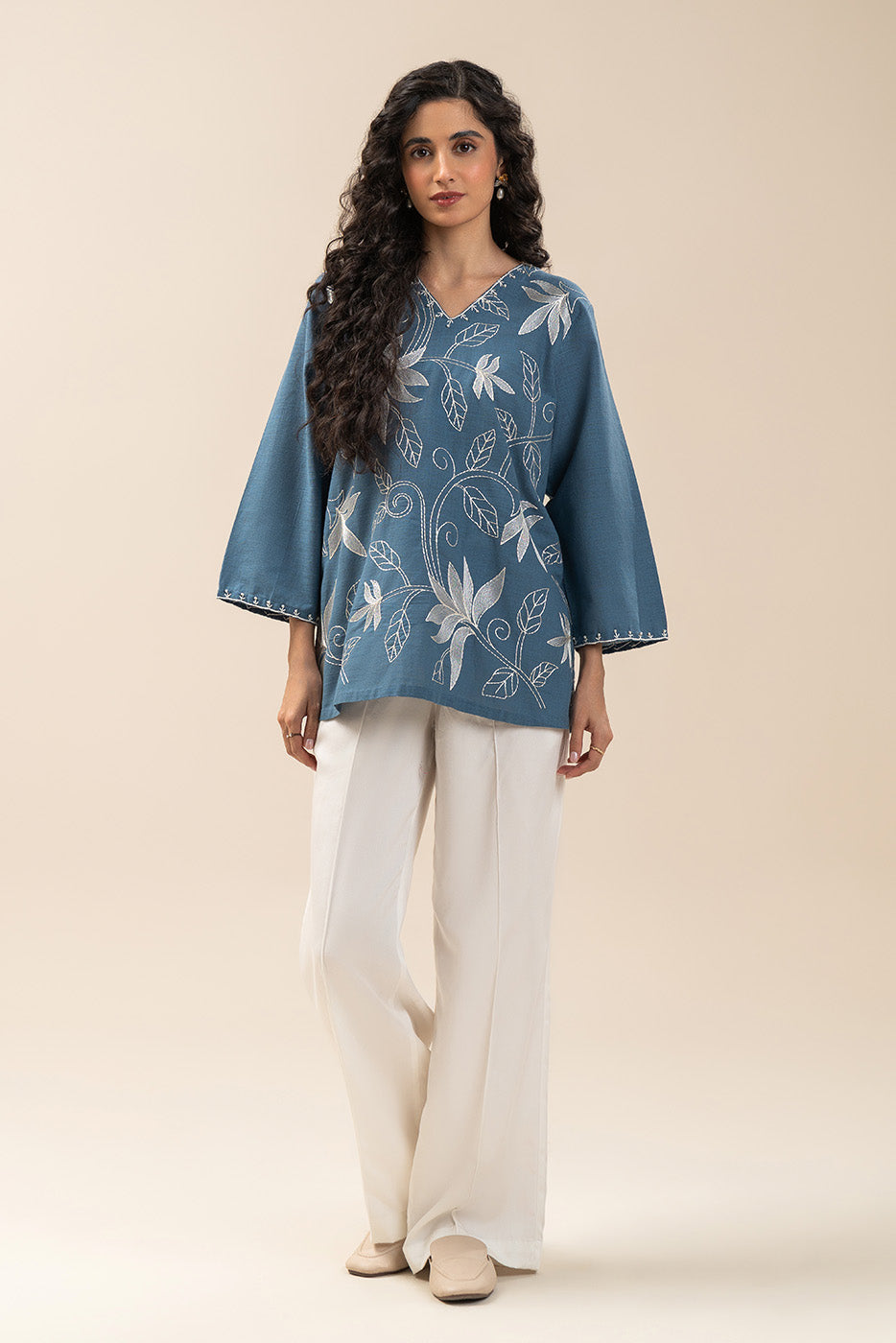 EMBROIDERED TWO WAY SLUB TOP (PRET)