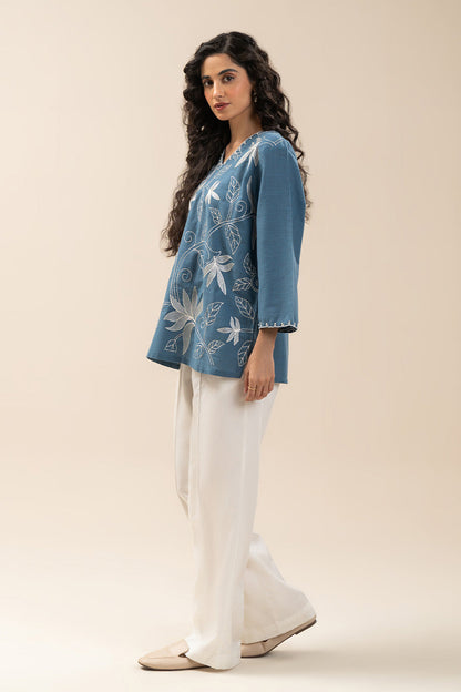 EMBROIDERED TWO WAY SLUB TOP (PRET)