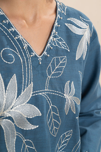 EMBROIDERED TWO WAY SLUB TOP (PRET)