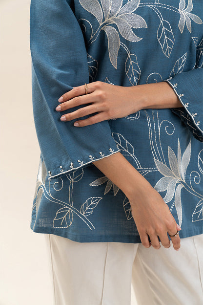 EMBROIDERED TWO WAY SLUB TOP (PRET)