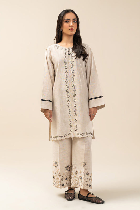 2 PIECE EMBROIDERED TWO WAY SLUB SUIT (PRET)