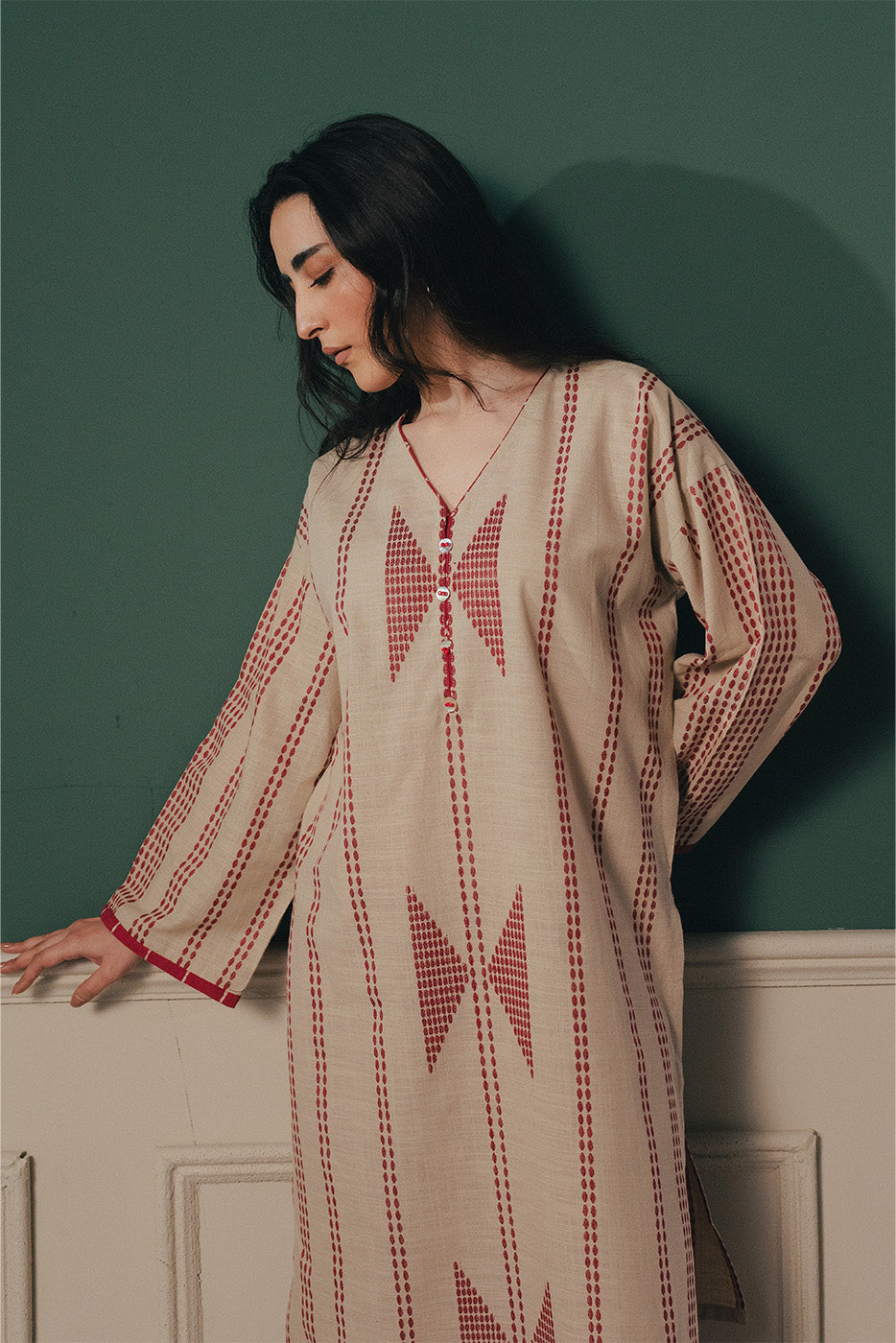 BASIC KHADDAR JACQUARD SHIRT (PRET)