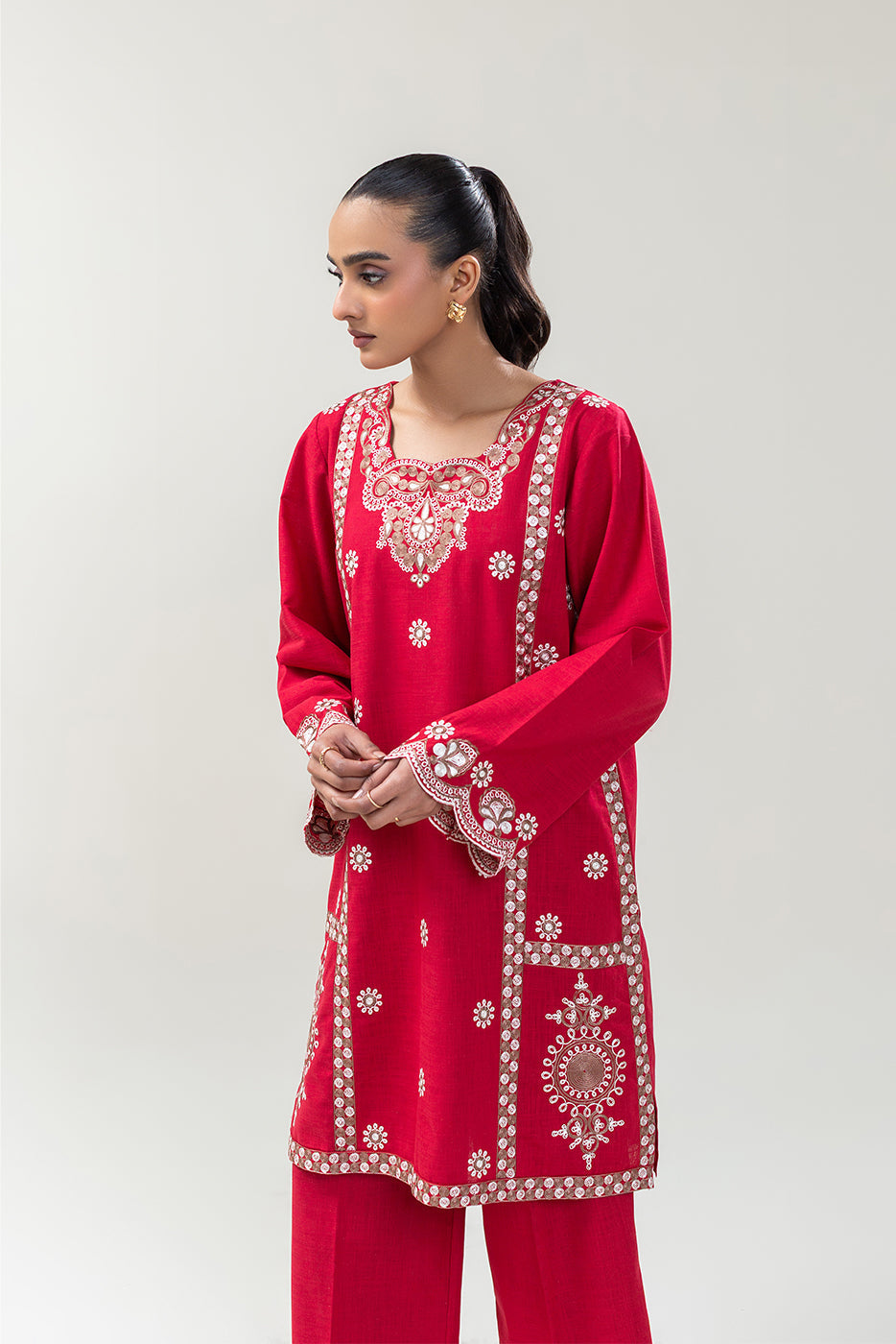 2 PIECE EMBROIDERED TWO WAY SLUB SUIT (PRET)