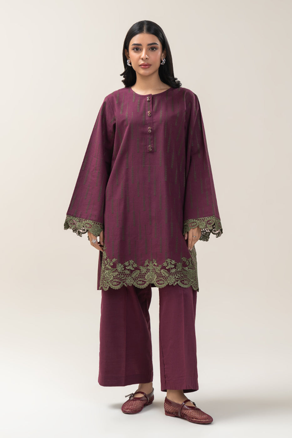 EMBROIDERED KHADDAR JACQUARD SHIRT (PRET)