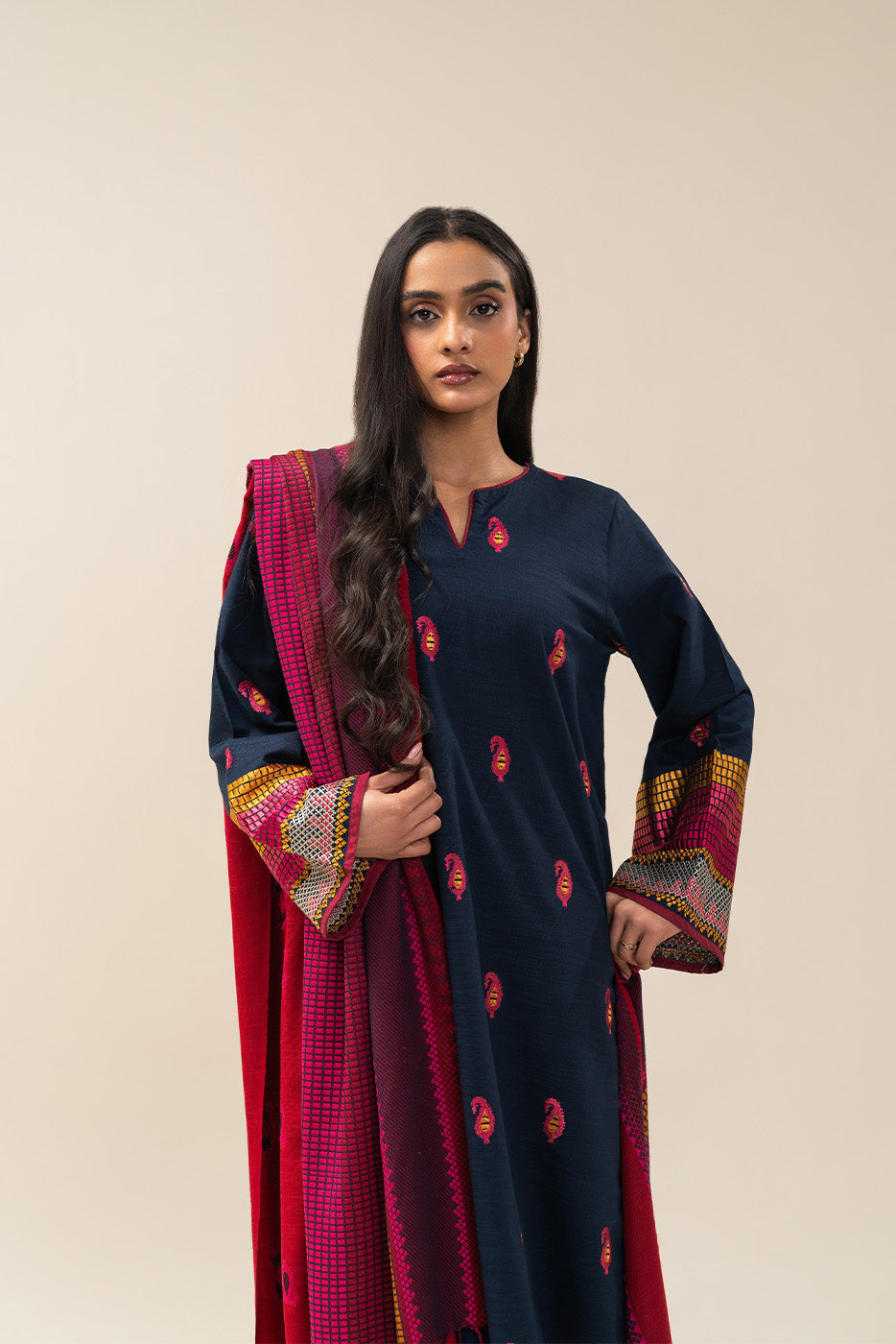 2 PIECE EMBROIDERED SLUB KHADDAR SUIT (PRET)