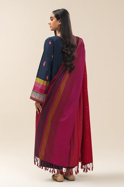 3 PIECE EMBROIDERED SLUB KHADDAR SUIT (PRET)