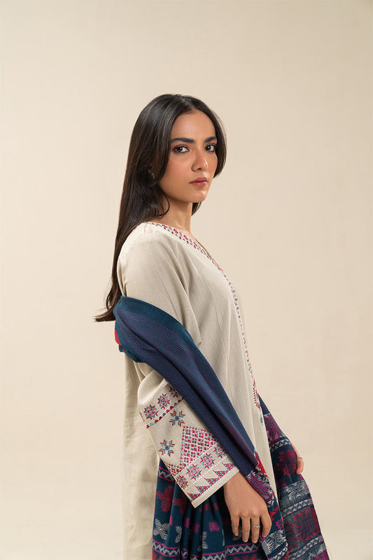2 PIECE EMBROIDERED SLUB KHADDAR SUIT (PRET)
