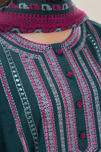 3 PIECE EMBROIDERED SLUB KHADDAR SUIT (PRET)
