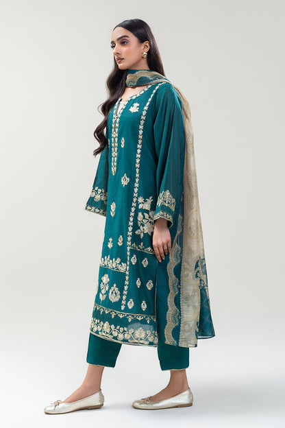 3 PIECE EMBROIDERED GOLD ZARI SUIT (PRET)