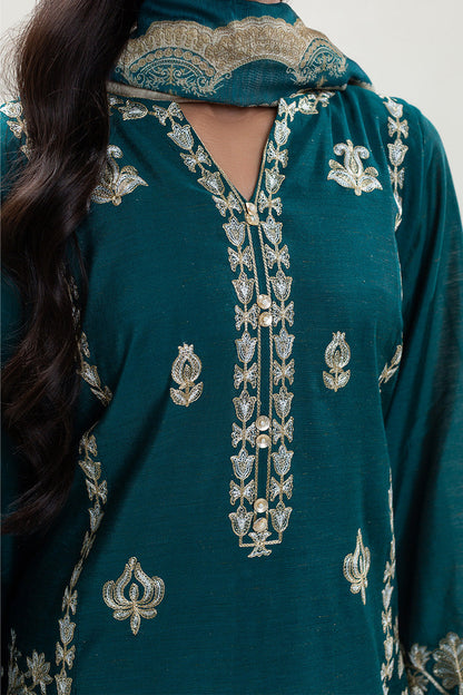 3 PIECE EMBROIDERED GOLD ZARI SUIT (PRET)
