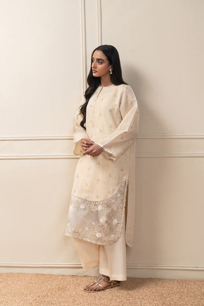 2 PIECE EMBROIDERED GOLD ZARI SUIT (PRET)