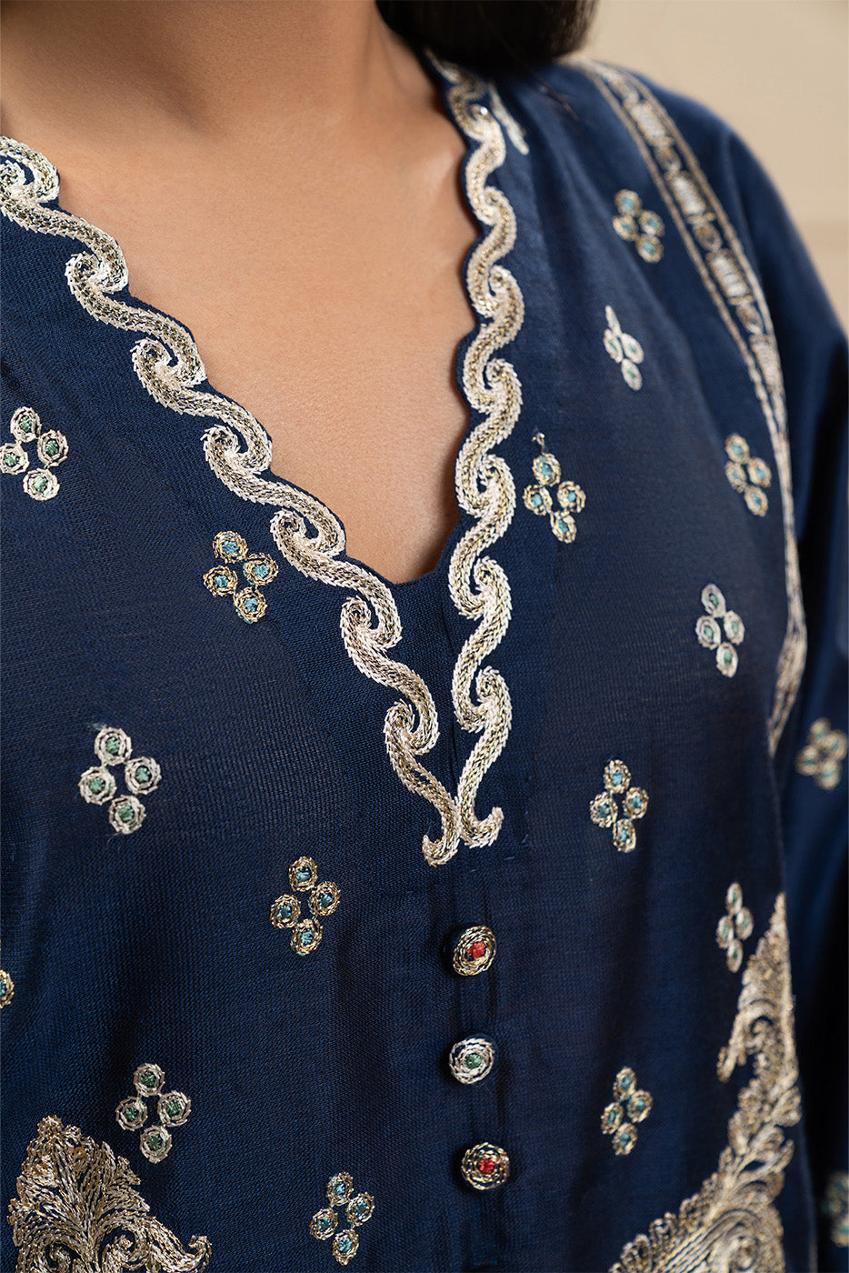 3 PIECE EMBROIDERED TWO TONE SUIT (PRET)