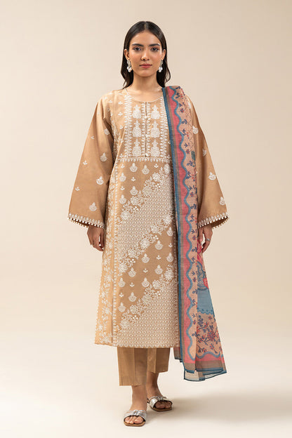 3 PIECE EMBROIDERED TWO TONE SUIT (PRET)