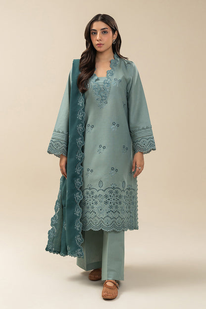 3 PIECE EMBROIDERED SLUB KHADDAR SUIT-MYSTIC MINT (UNSTITCHED)