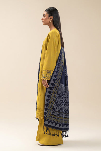 3 PIECE EMBROIDERED SLUB KHADDAR SUIT-MEDALLION BLISS (UNSTITCHED)