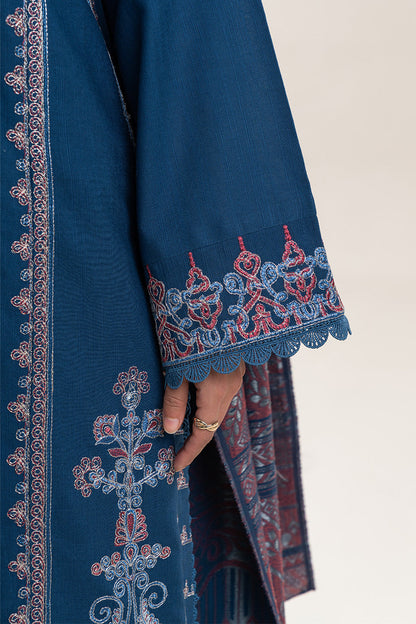 3 PIECE EMBROIDERED SLUB KHADDAR SUIT-COBALT BLISS (UNSTITCHED)