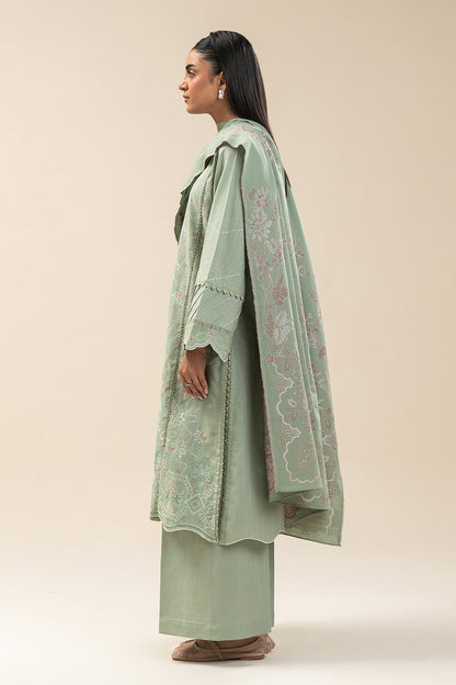 3 PIECE EMBROIDERED SLUB KHADDAR SUIT-MINT LUSH (UNSTITCHED)