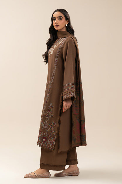 3 PIECE EMBROIDERED SLUB KHADDAR SUIT-SEPIA VERVE (UNSTITCHED)
