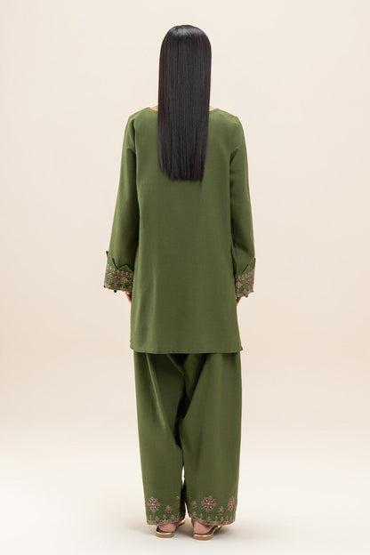 2 PIECE EMBROIDERED SLUB KHADDAR SUIT-BASIL MOSS