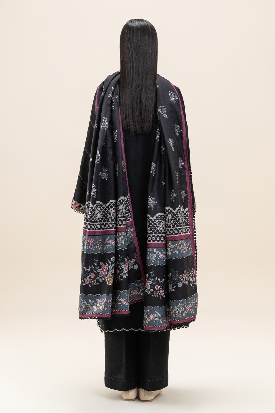 3 PIECE EMBROIDERED SLUB KHADDAR SUIT-OBSIDIAN GEM