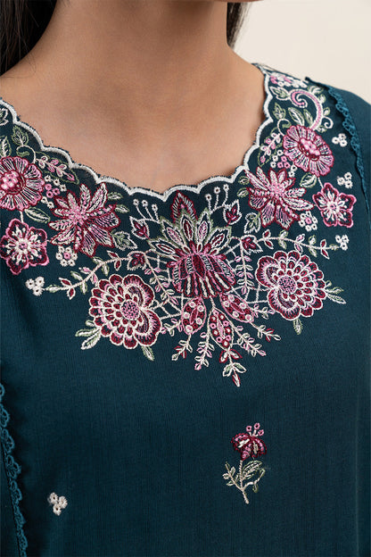 3 PIECE EMBROIDERED SLUB KHADDAR SUIT-VIVID BLUE