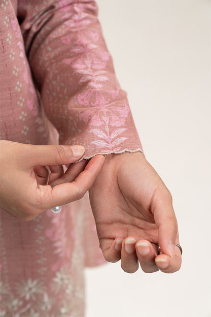 3 PIECE EMBROIDERED SLUB KHADDAR SUIT-DUTCH PINK (UNSTITCHED)