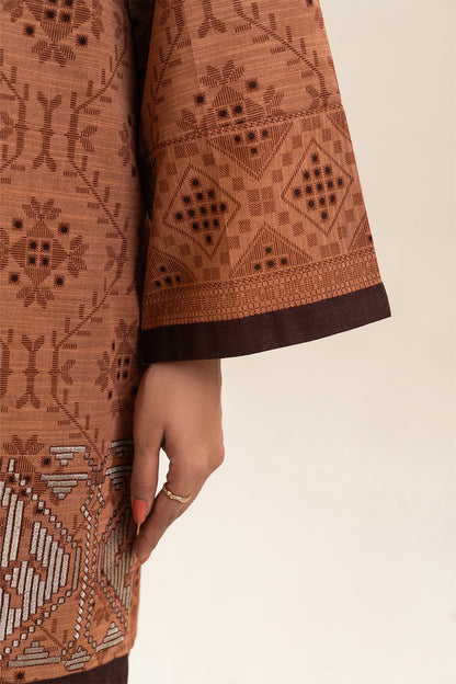 3 PIECE EMBROIDERED SLUB KHADDAR SUIT-BRONZE DUST (UNSTITCHED)