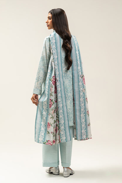 3 PIECE EMBROIDERED SLUB KHADDAR SUIT-MERMAID ROSE (UNSTITCHED)