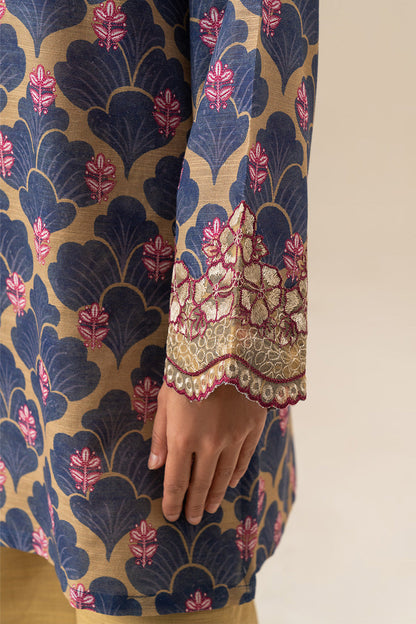 3 PIECE EMBROIDERED SLUB KHADDAR SUIT-COBALT BLOOM (UNSTITCHED)