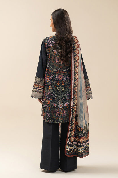 3 PIECE PRINTED SLUB KHADDAR SUIT-MAJESTIC BLACK (UNSTITCHED)