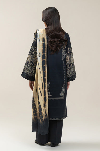 3 PIECE PRINTED SLUB KHADDAR SUIT-EBONY DYE SUIT