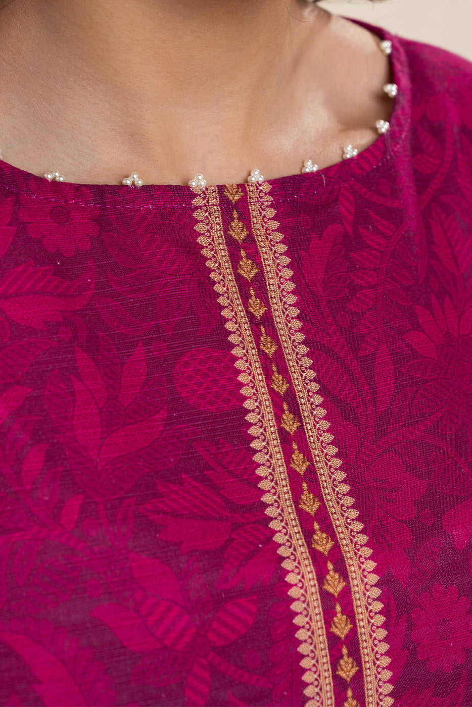 3 PIECE PRINTED SLUB KHADDAR SUIT-VIVID FUCHSIA (UNSTITCHED)