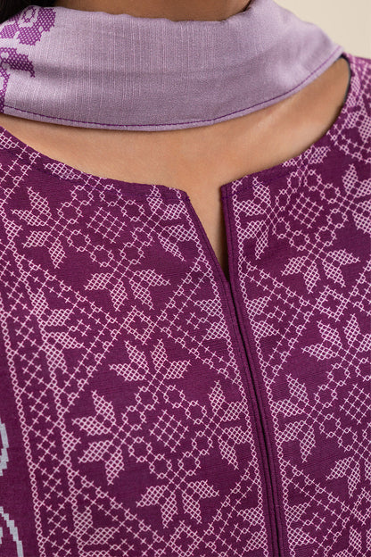 3 PIECE PRINTED SLUB KHADDAR SUIT-MAGENTA BLISS (UNSTITCHED)