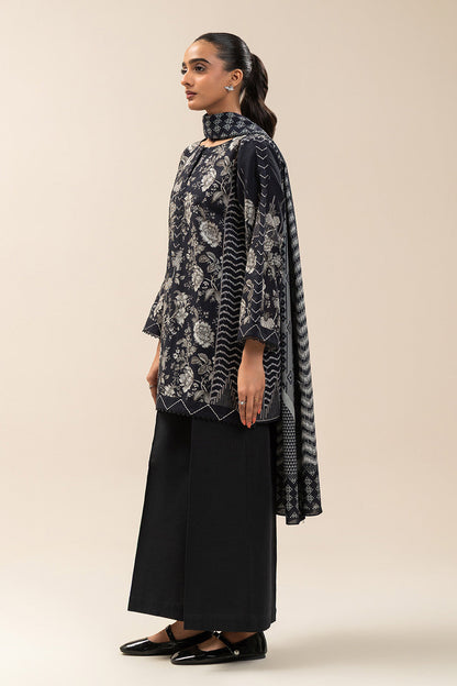 3 PIECE PRINTED SLUB KHADDAR SUIT-ASH GREY (UNSTITCHED)