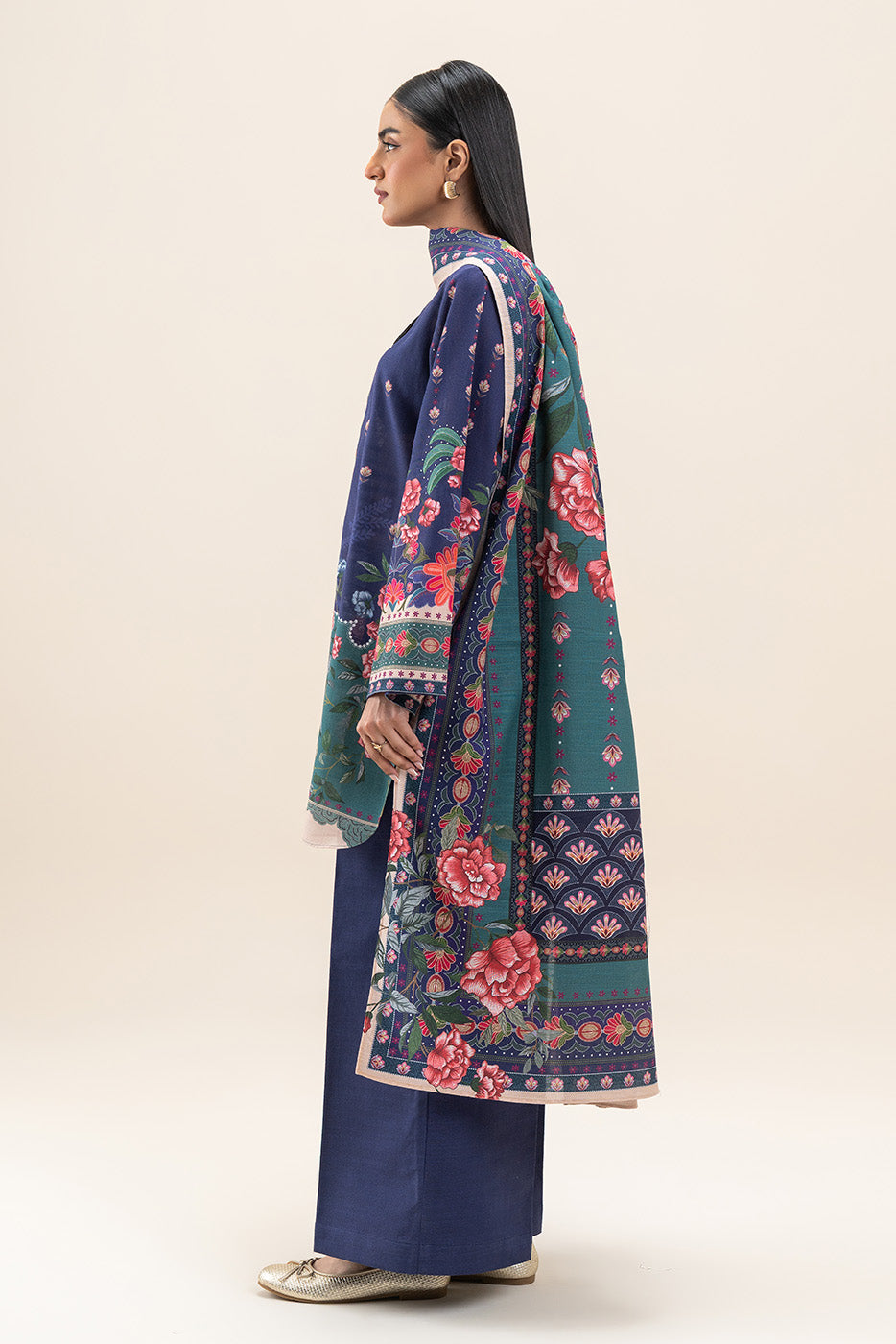 3 PIECE PRINTED SLUB KHADDAR SUIT-VIOLET ORCHID