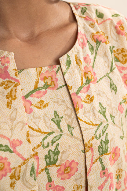 2 PIECE PRINTED CAMBRIC SUIT-BISQUE BLOOM (UNSTITCHED)