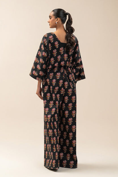 2 PIECE PRINTED CAMBRIC SUIT-PITCH BLACK (UNSTITCHED)