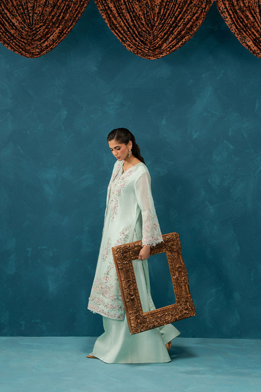 4 PIECE EMBROIDERED COTTON NET SUIT-PISTACHIO GLAZE (UNSTITCHED)