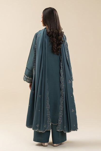 3 PIECE EMBROIDERED SLUB KHADDAR SUIT-MYSTIC AZURE (UNSTITCHED)