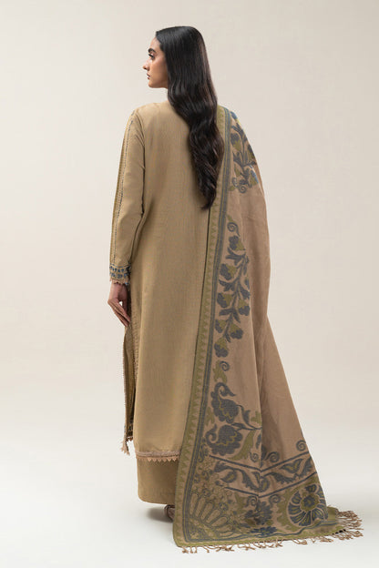 3 PIECE EMBROIDERED SLUB KHADDAR SUIT-MOSS MIST (UNSTITCHED)