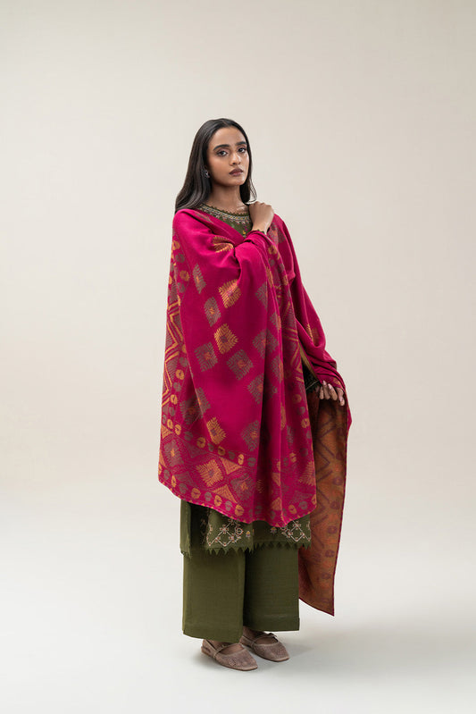3 PIECE EMBROIDERED SLUB KHADDAR SUIT-BASIL MAZE (UNSTITCHED)
