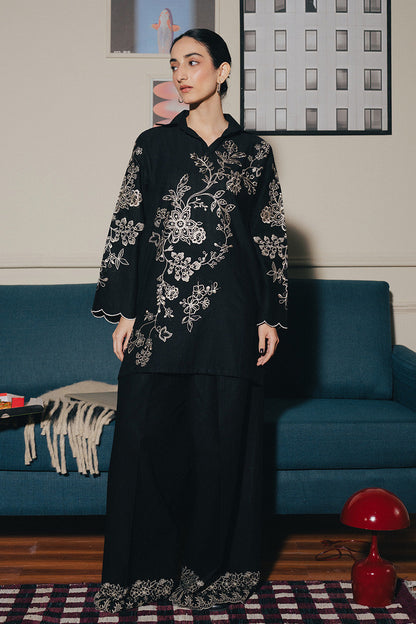 2 PIECE EMBROIDERED SLUB KHADDAR SUIT-OBSIDIAN GLINT (UNSTITCHED)