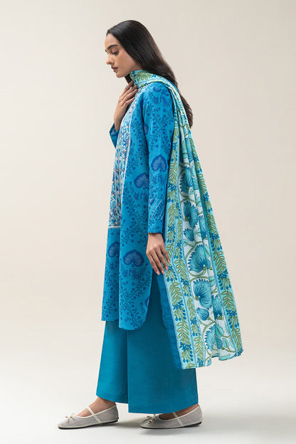 3 PIECE EMBROIDERED SLUB KHADDAR SUIT-TIFFANY BLUE (UNSTITCHED)