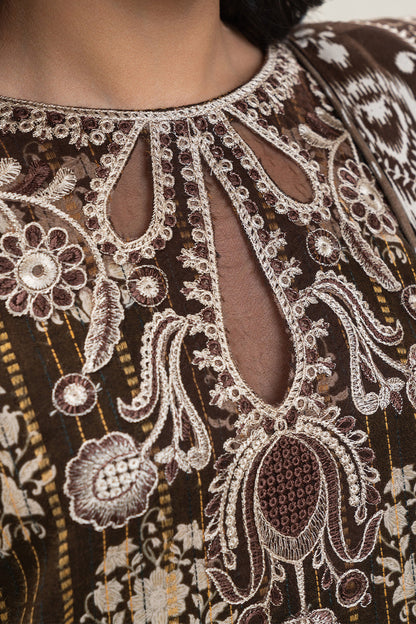 3 PIECE EMBROIDERED KHADDI JQ SUIT-CEDAR TAUPE (UNSTITCHED)