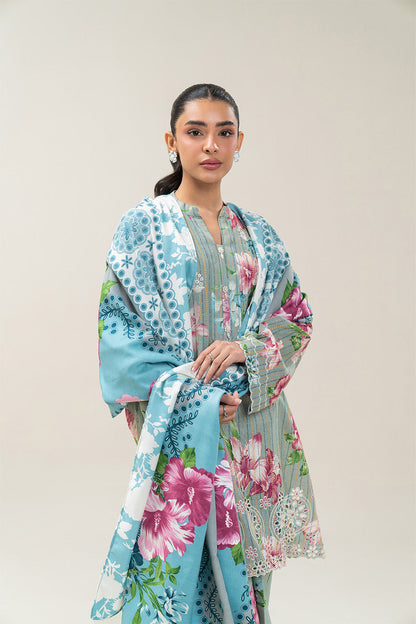 3 PIECE EMBROIDERED KHADDI JACQUARD SUIT-SMOKEY GREEN